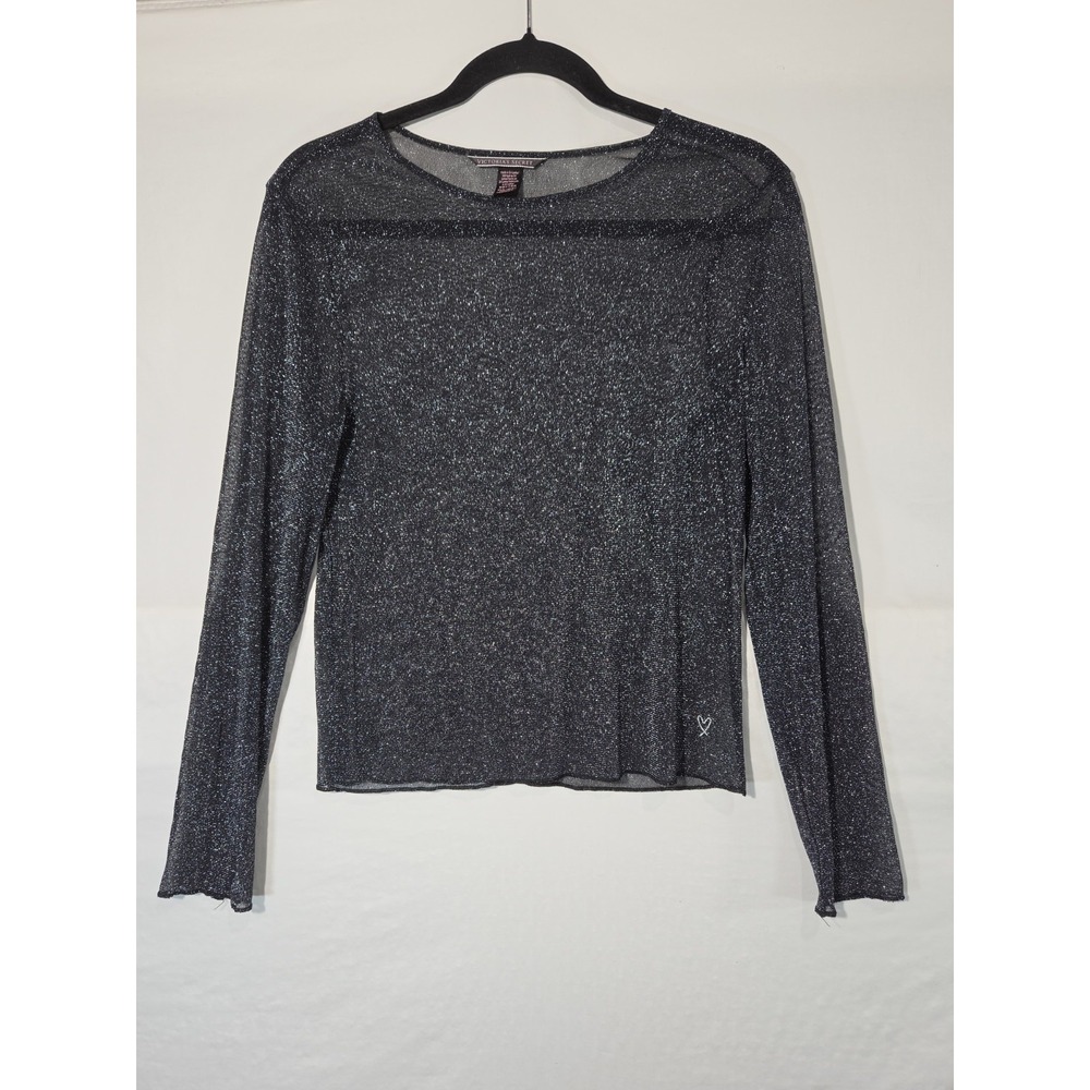 Y2K Victoria's Secret Black Sheer Top XS/S Glitter Fairycore Gruge Hippie Biker